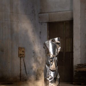 Stainless steel floor sculpture with sun ray